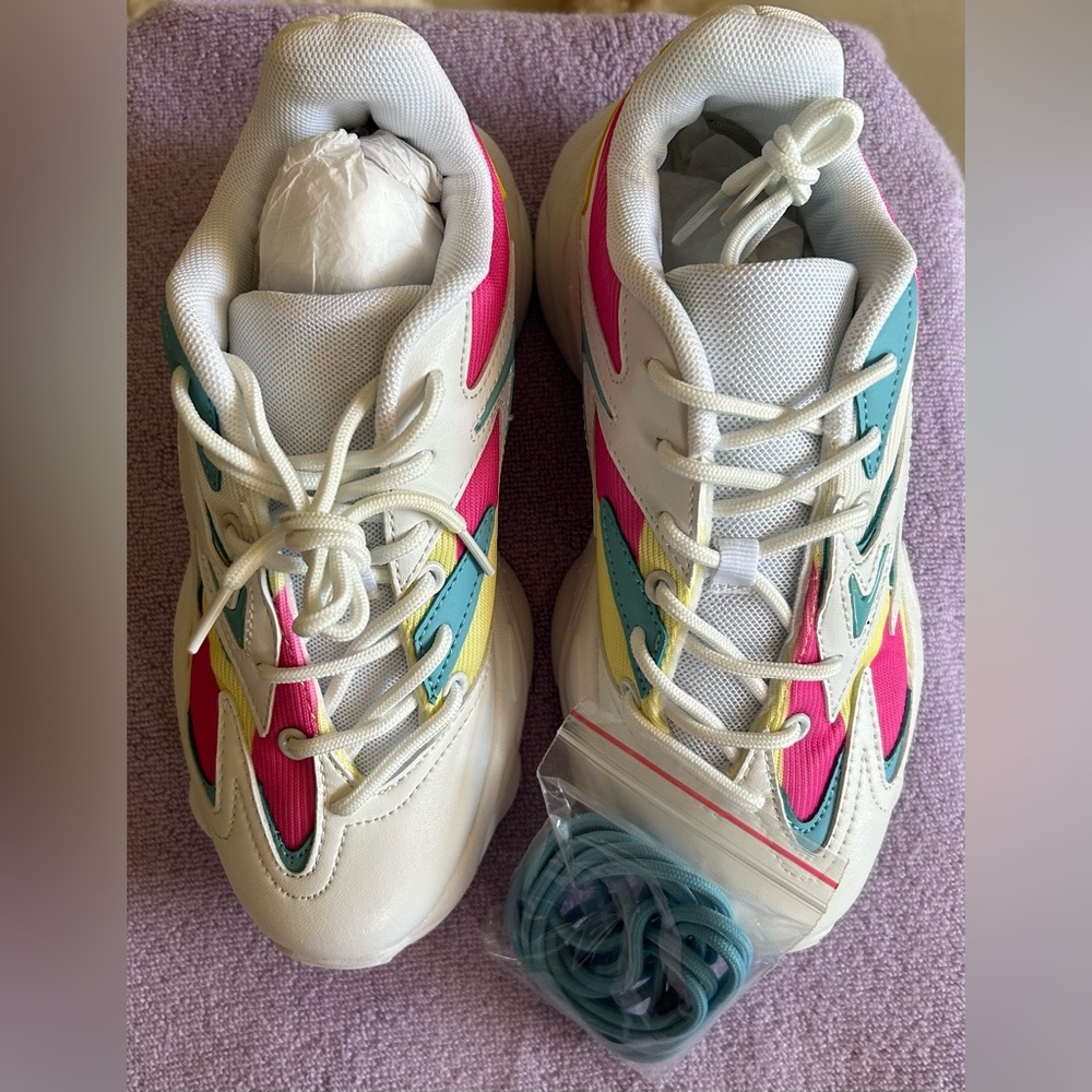 Women’s White and Yellow Sneakers